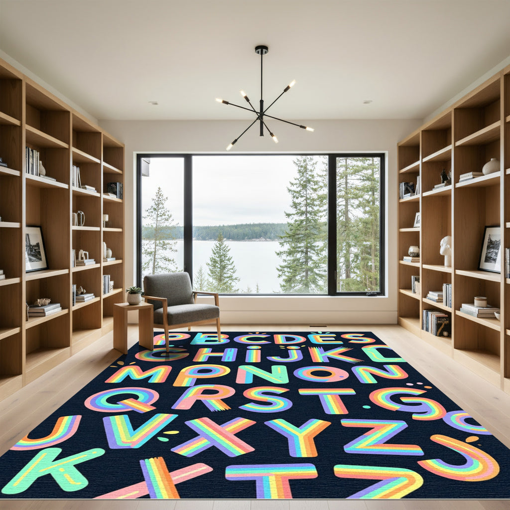 Vibrant Retro Rainbow Alphabet Typography Rug