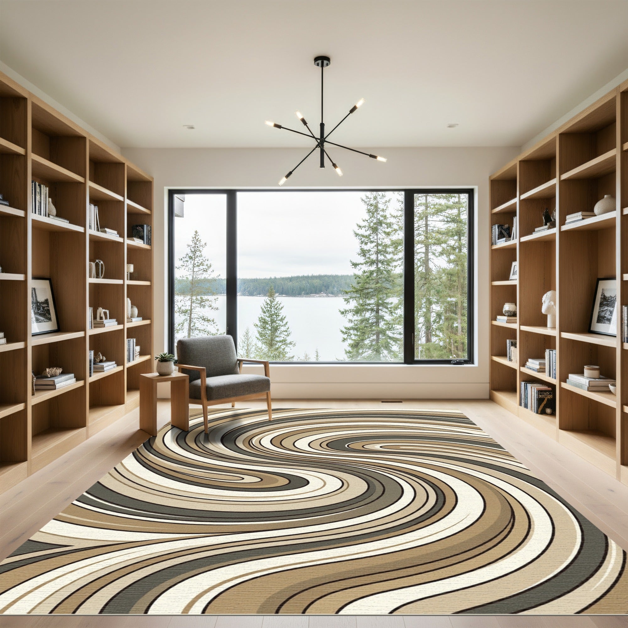 Earthy Swirl Abstract Wave Rug