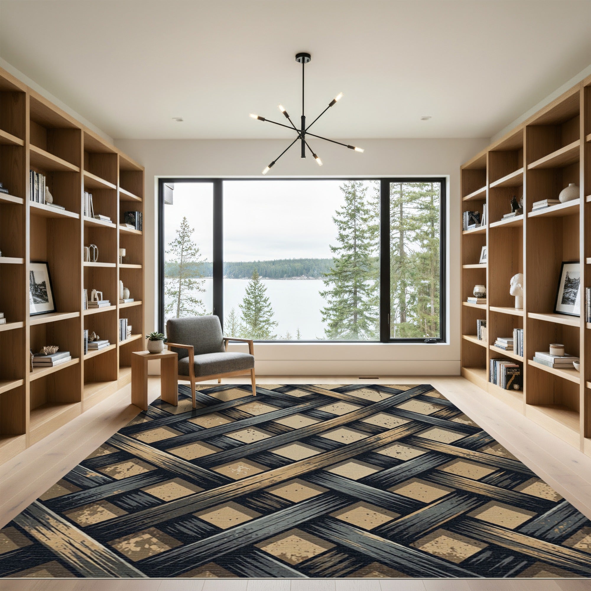 Interwoven Charcoal and Sand Crosshatch Rug