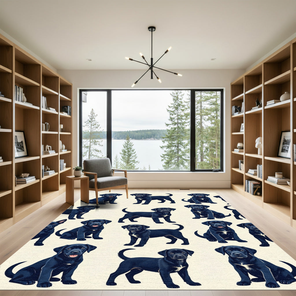 Playful Black Labrador Puppy Illustration Rug