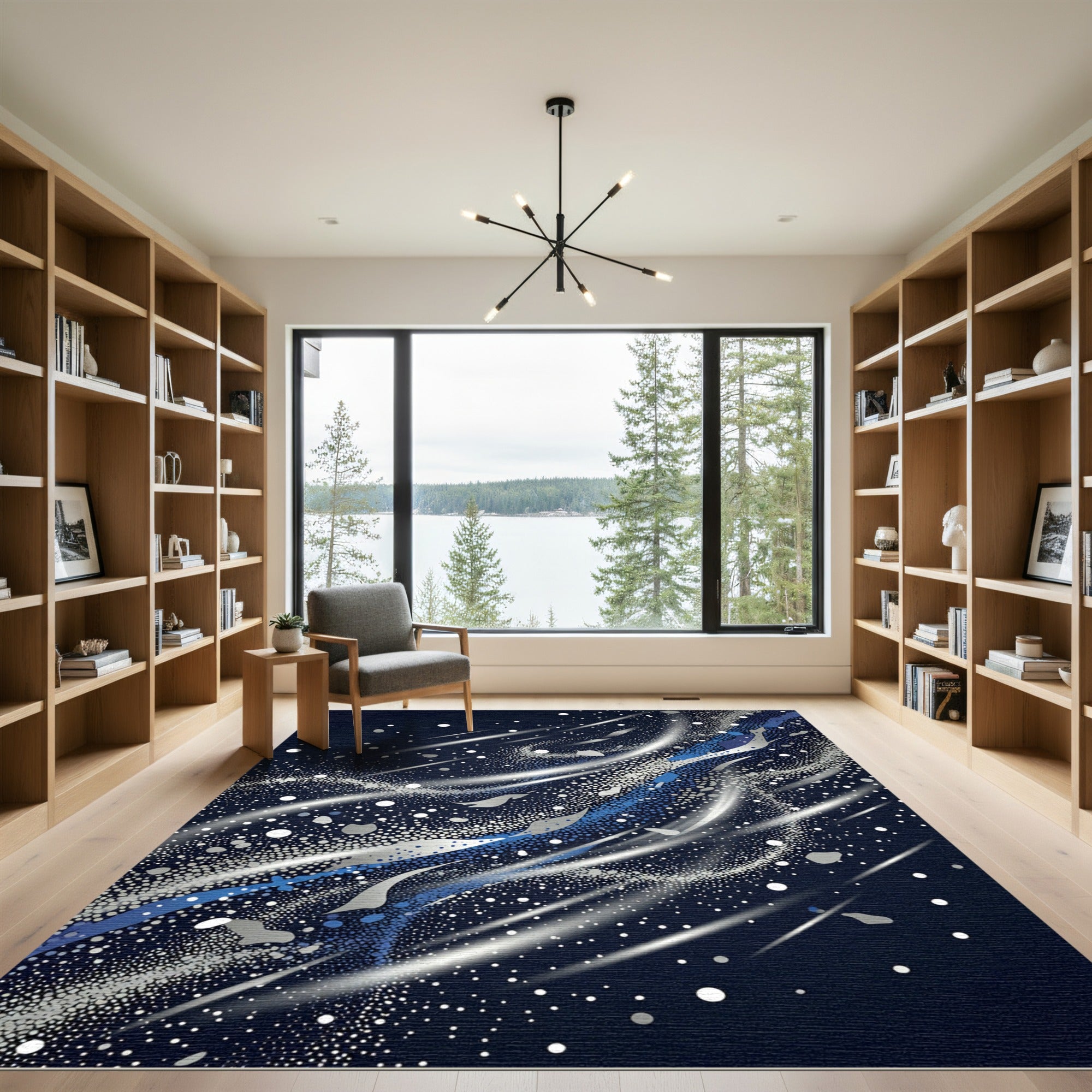 Cosmic Midnight Blue Swirl Nebula Rug