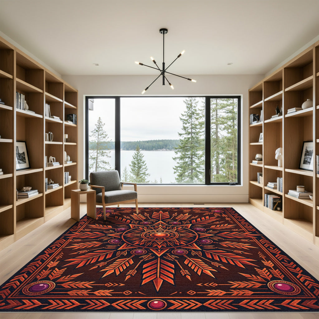 Radiant Amber Arrow Sunburst Medallion Rug