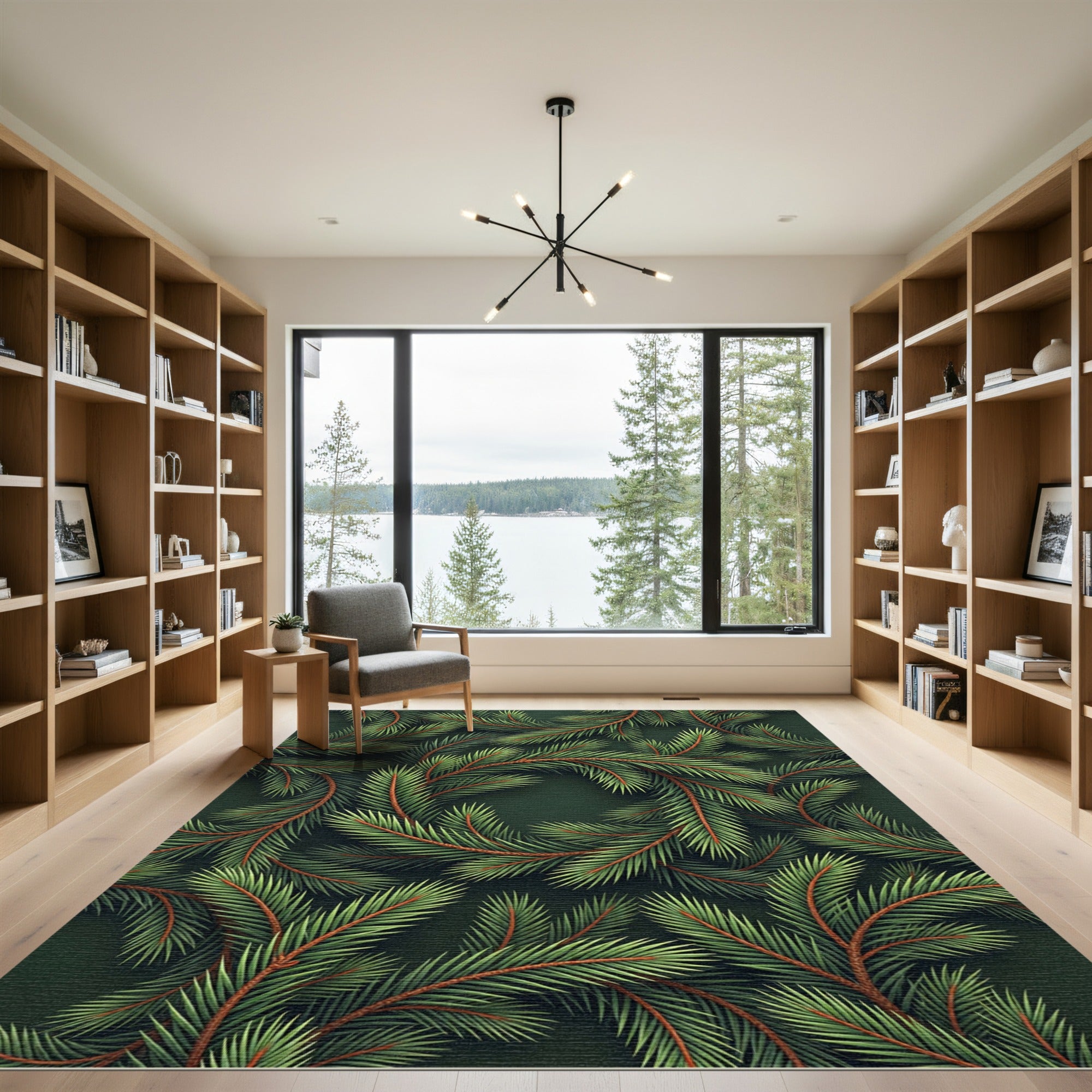 Lush Forest Green Pine Needle Wreath Rug