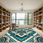 Teal Geometric Aztec Step Medallion Rug