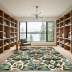 Sage Ribbon Rose and Daisy Floral Rug