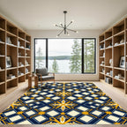 Navy Blue Golden Trellis Geometric Rug
