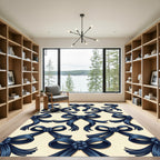 Navy Blue Elegant Ribbon Bows Rug