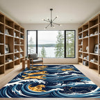 Surfing Golden and Black Dog Waves Rug
