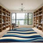 Modern Abstract Blue and Beige Waves Rug