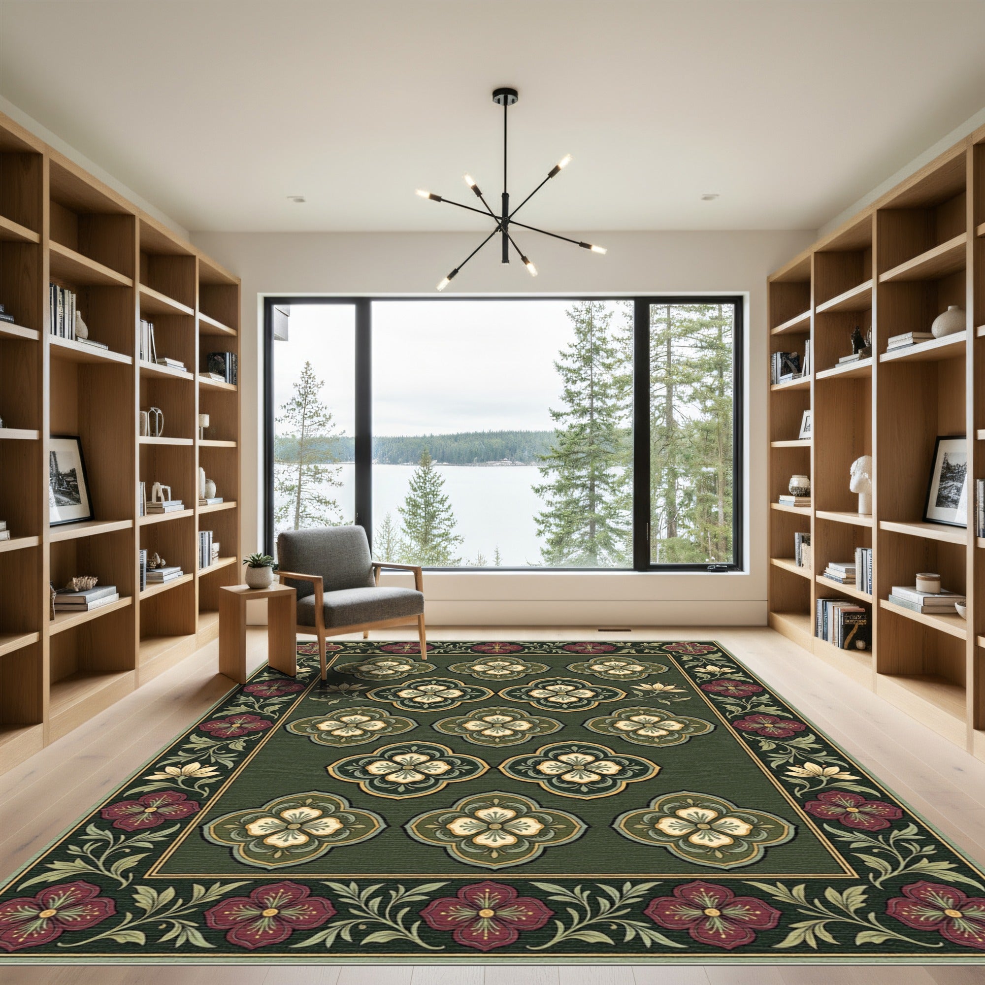 Rich Emerald Quatrefoil Floral Rug