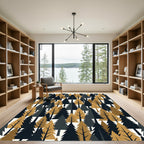Modern Black and Gold Pine Forest Rug