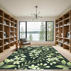 Pale Green Floral Branches Dark Background Rug