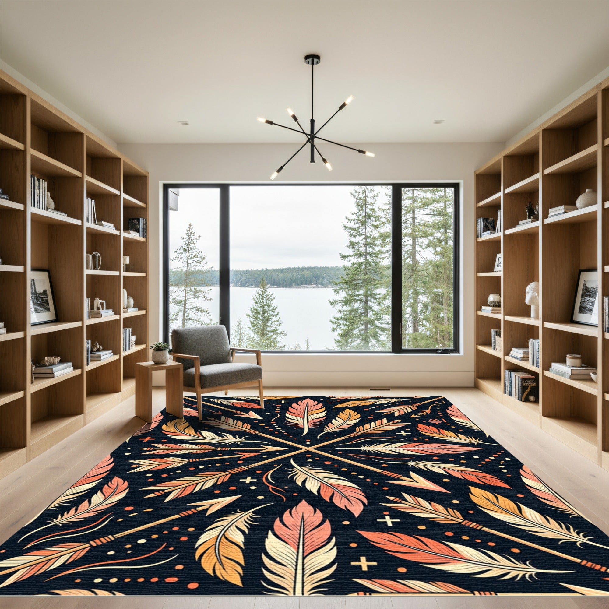 Tribal Arrows Feathers Coral Yellow Rug