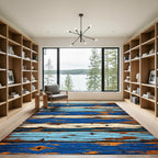 Rustic Weathered Blue and Cream Planks Rug