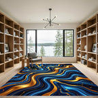 Fluid Gold and Royal Blue Swirls Rug