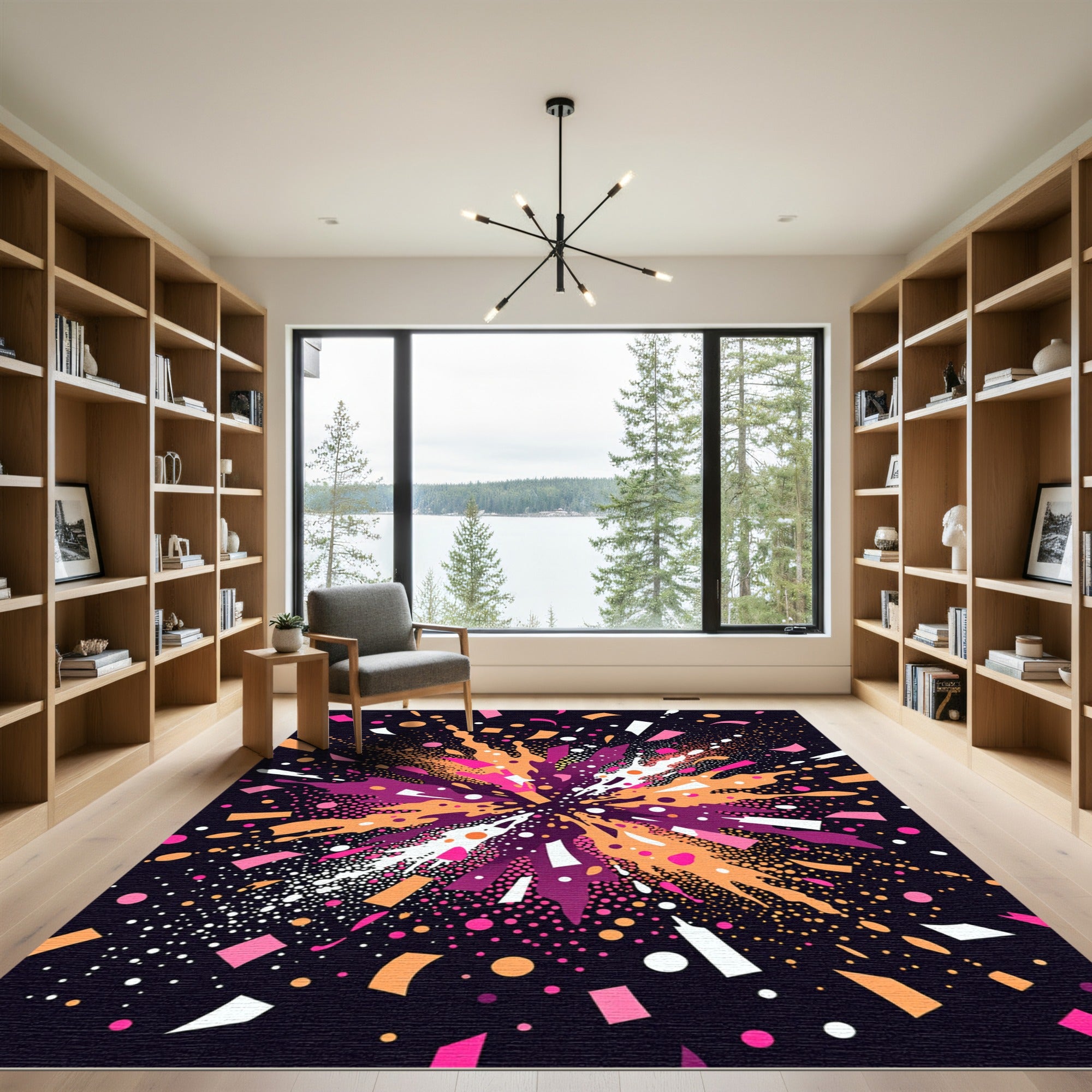 Vibrant Pink Orange Burst Confetti Rug