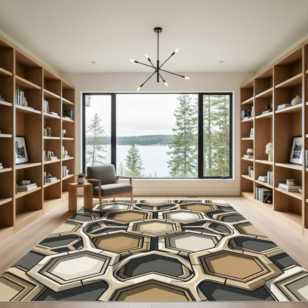 Geometric Honeycomb Beige and Gray Rug