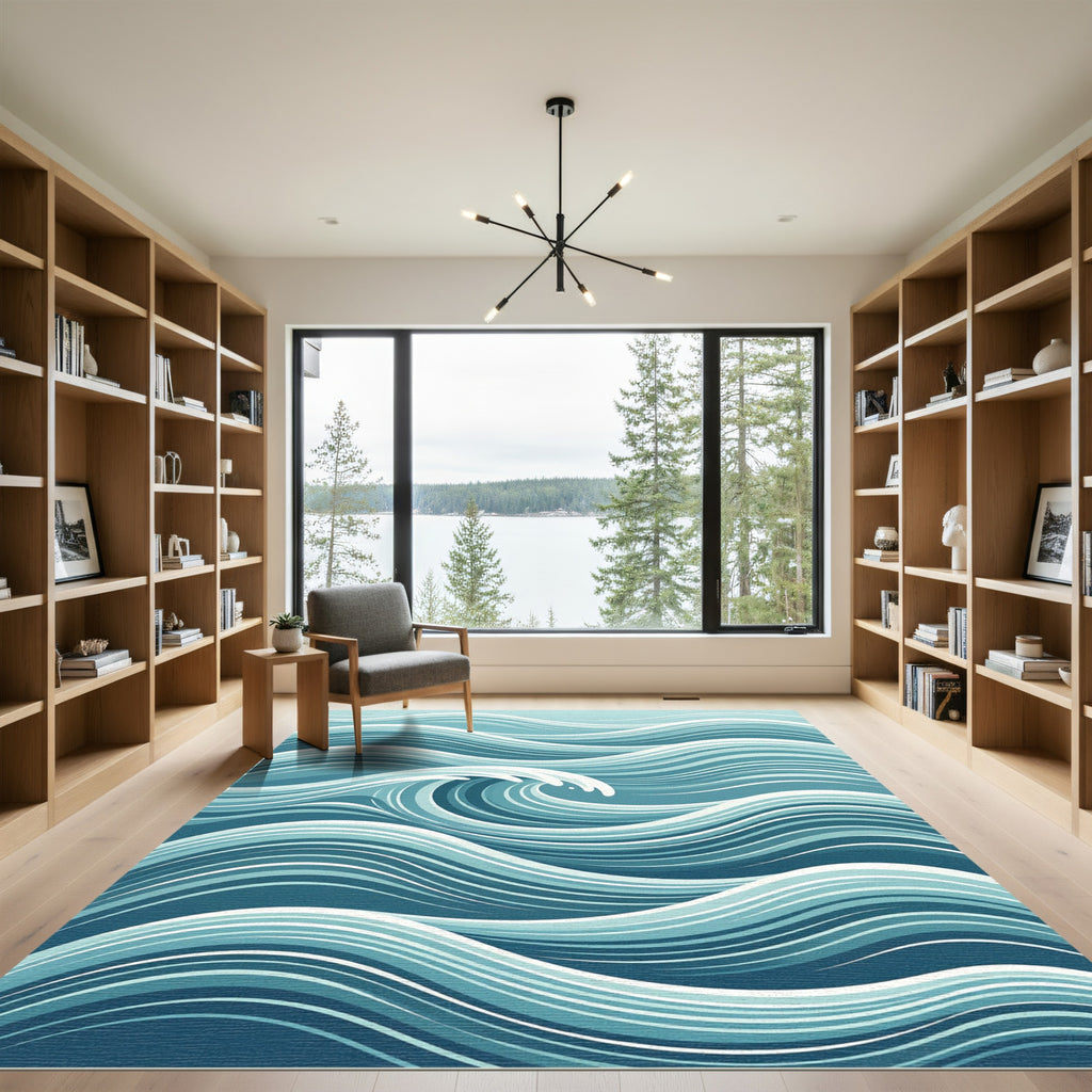 Abstract Ocean Wave Blue Swirl Rug