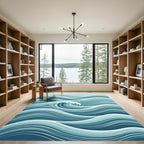 Abstract Ocean Wave Blue Swirl Rug