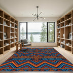 Bold Orange Blue Geometric Chevron Rug