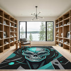 Cyber Alien Tech Neon Teal Portrait Rug