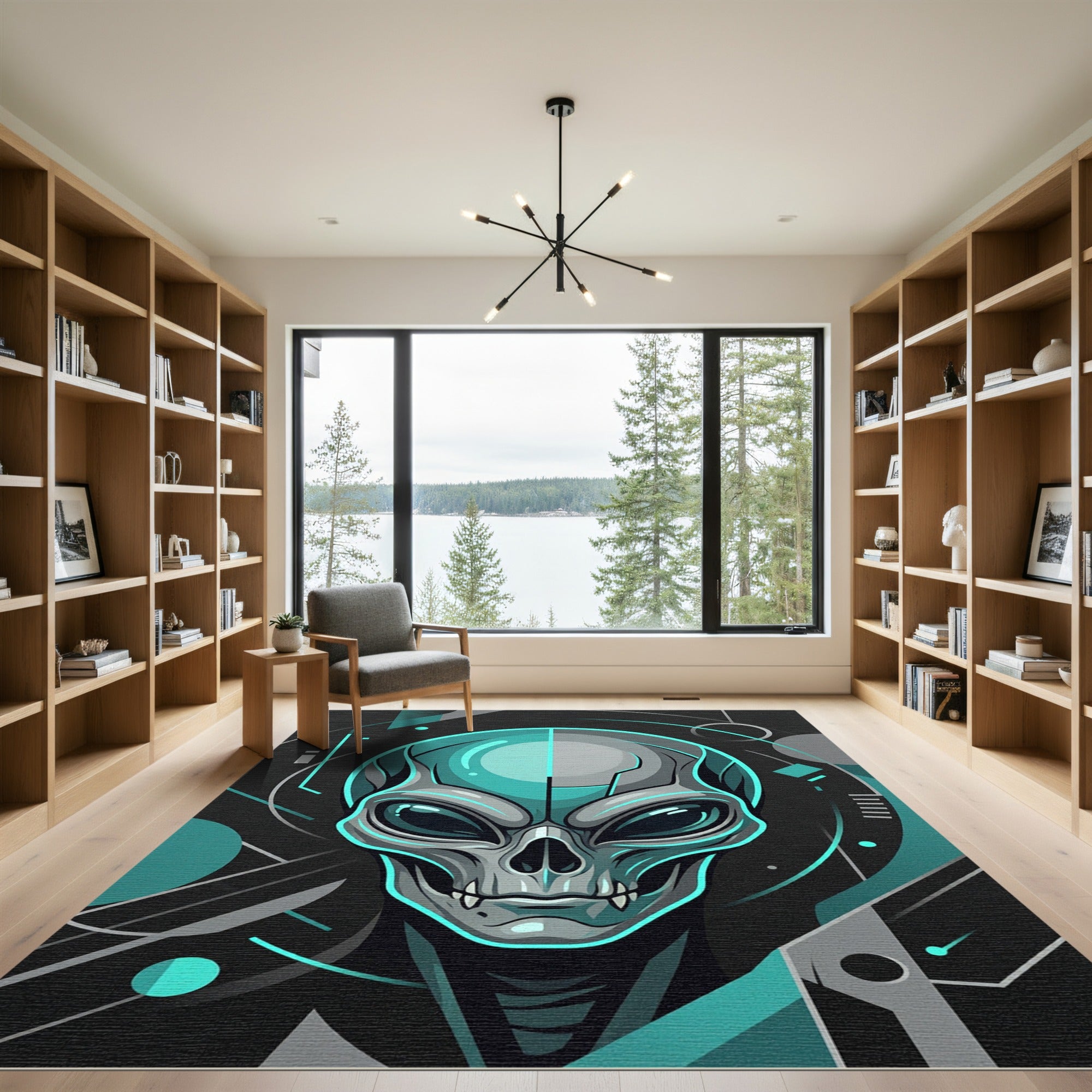 Cyber Alien Tech Neon Teal Portrait Rug
