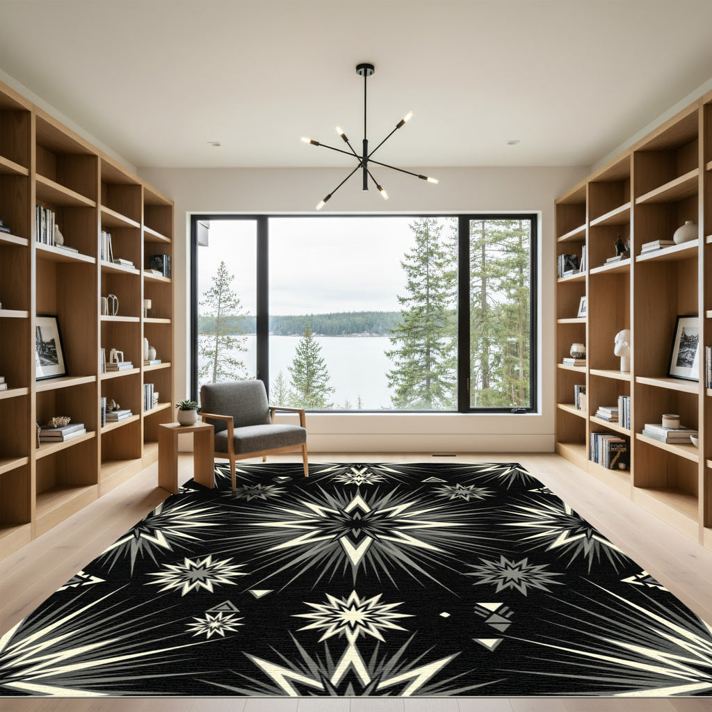 Monochrome Starburst Geometric Tile Rug