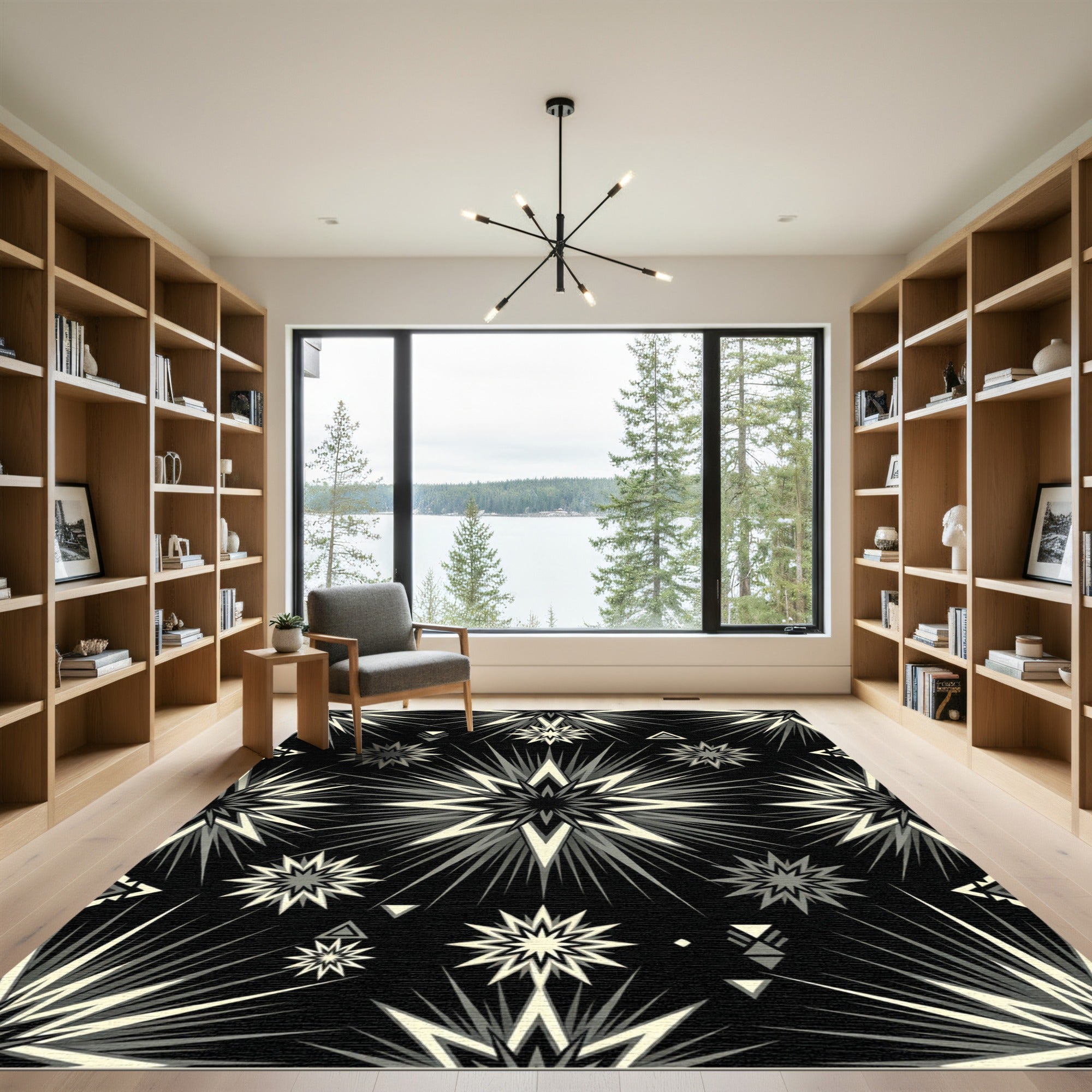 Monochrome Starburst Geometric Tile Rug