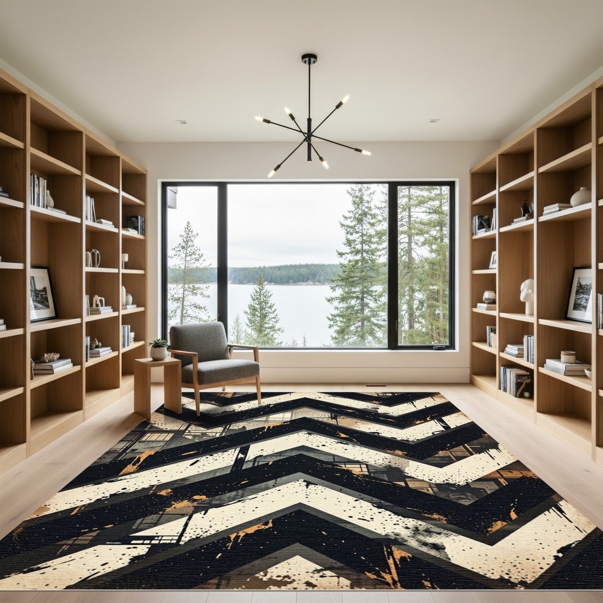 Distressed Industrial Monochrome Chevron Graphic Rug