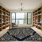 Ornate Gold and Gray Damask Rug