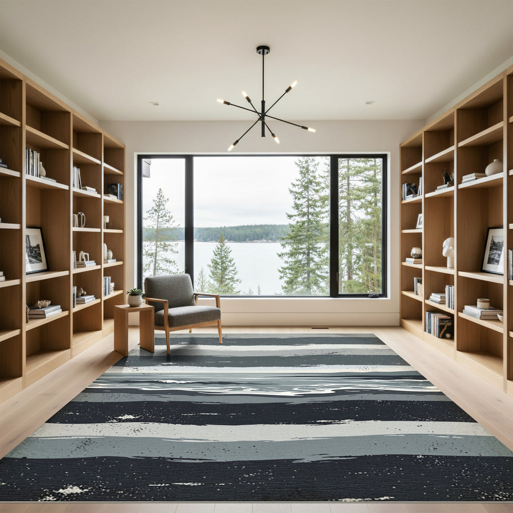 Monochromatic Horizontal Stripe Ocean Rug