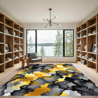 Gold Foil and Black Smoke Abstract Rug