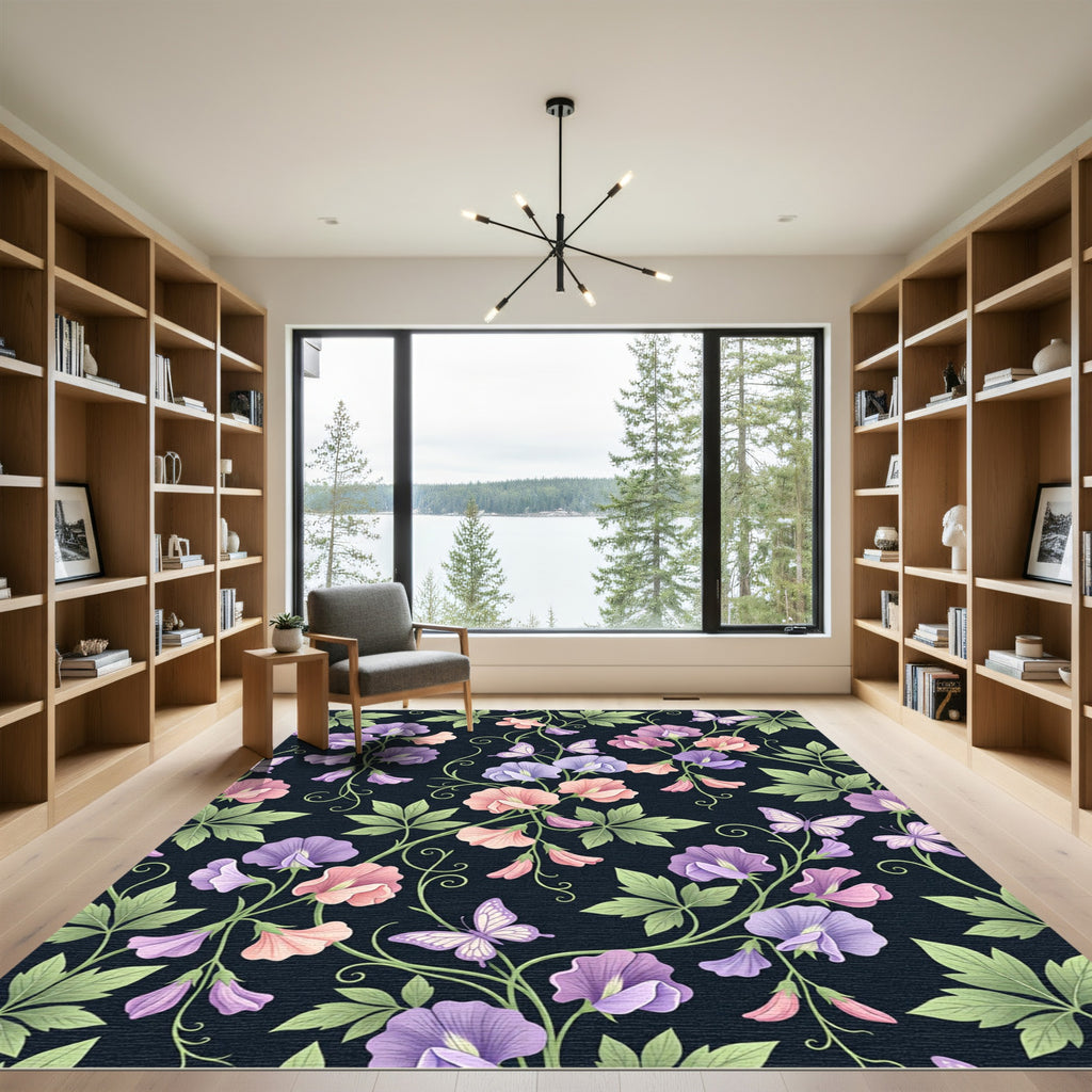 Whimsical Sweet Pea Butterfly Garden Rug