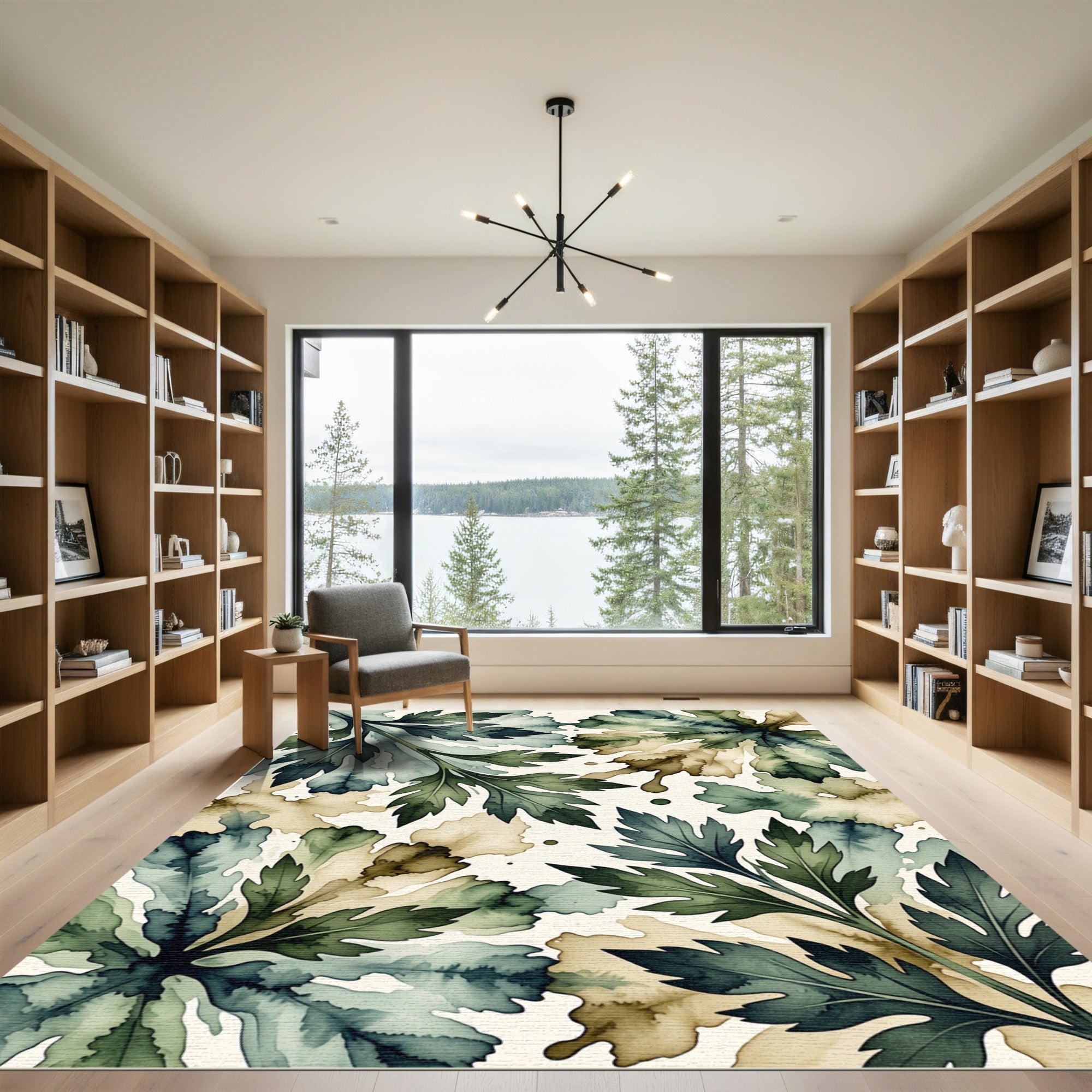 Earthy Watercolor Leaf Splatter Design Rug