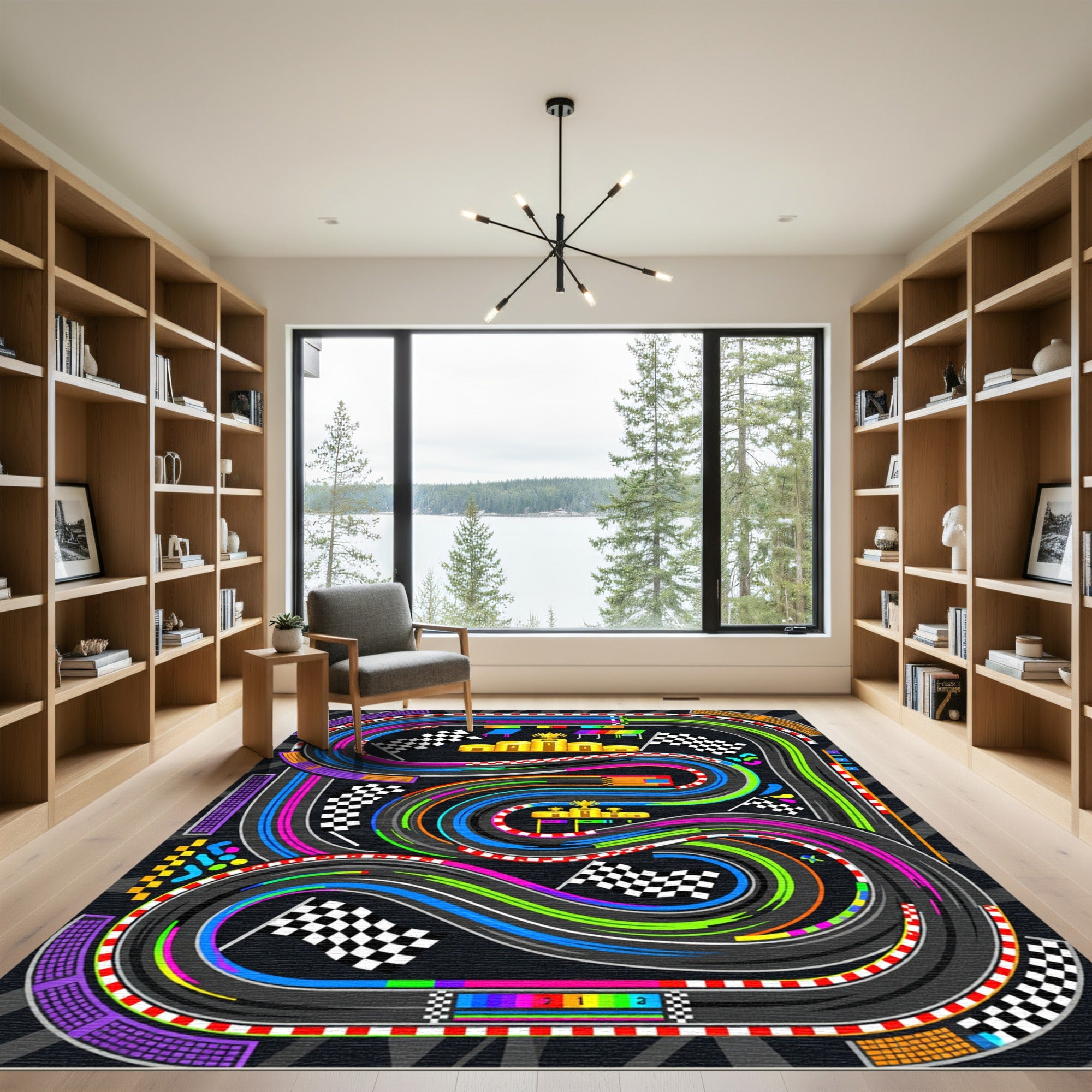 Vibrant Retro Racing Track Circuit Graphic Rug