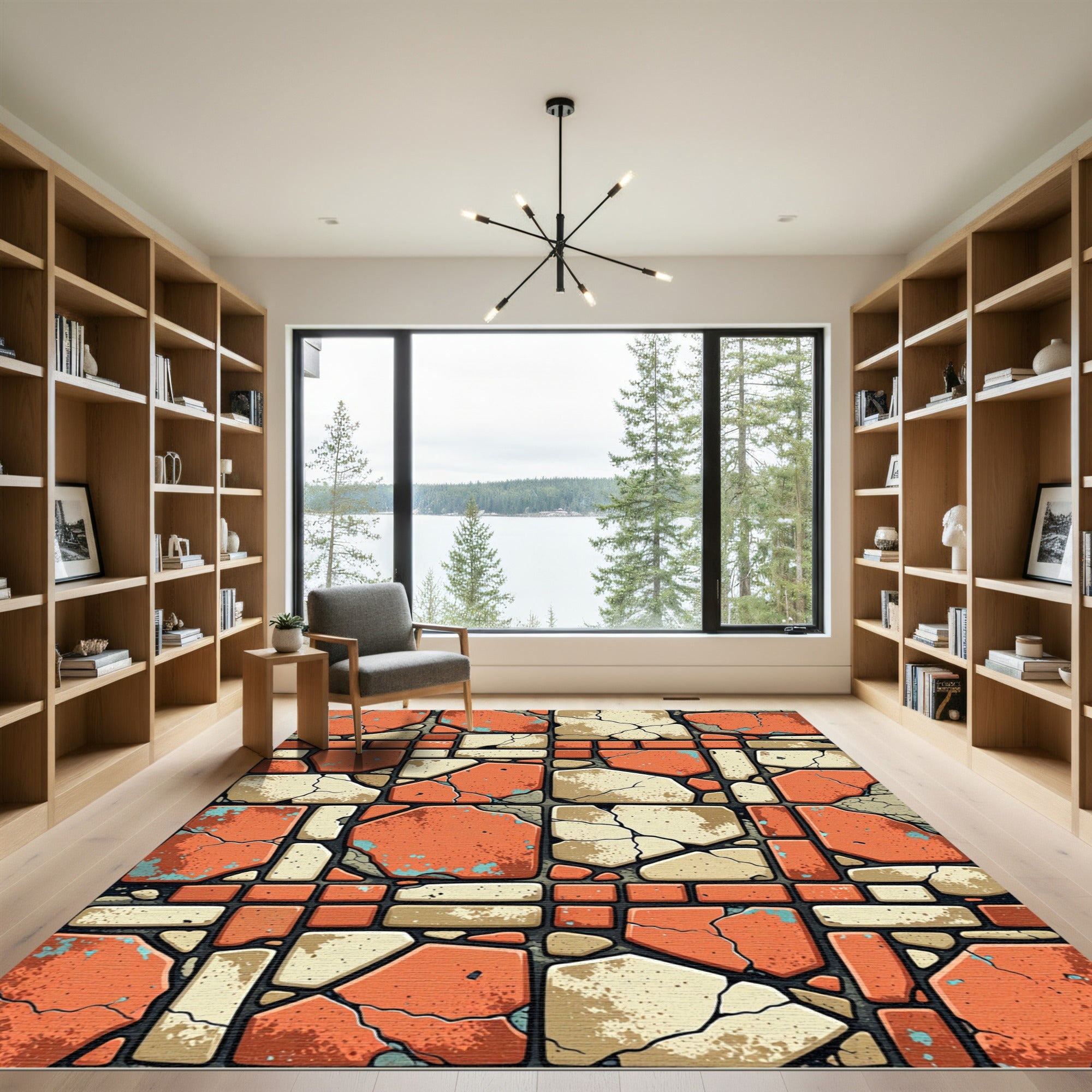 Terracotta Stone Cracked Tile Mosaic Rug