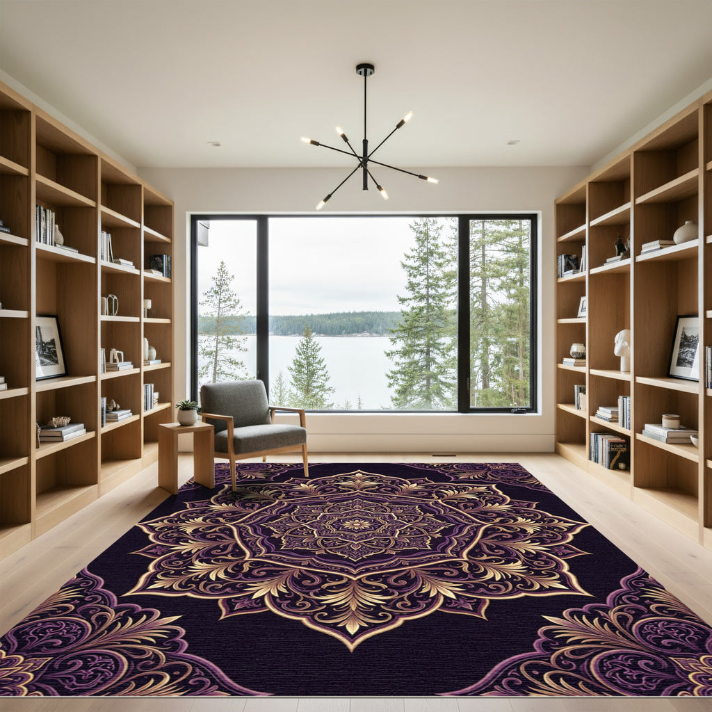 Ornate Purple Gold Medallion Rug