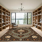 Elegant Sage Lotus Medallion Floral Rug