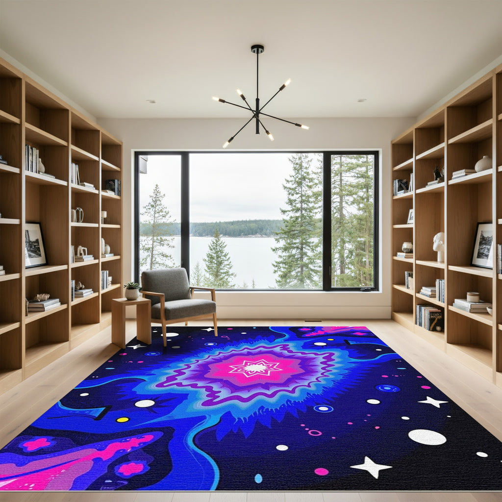 Vibrant Pink Blue Nebula Starburst Rug