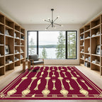 Crimson Gold Ornate Cutlery Repeat Rug