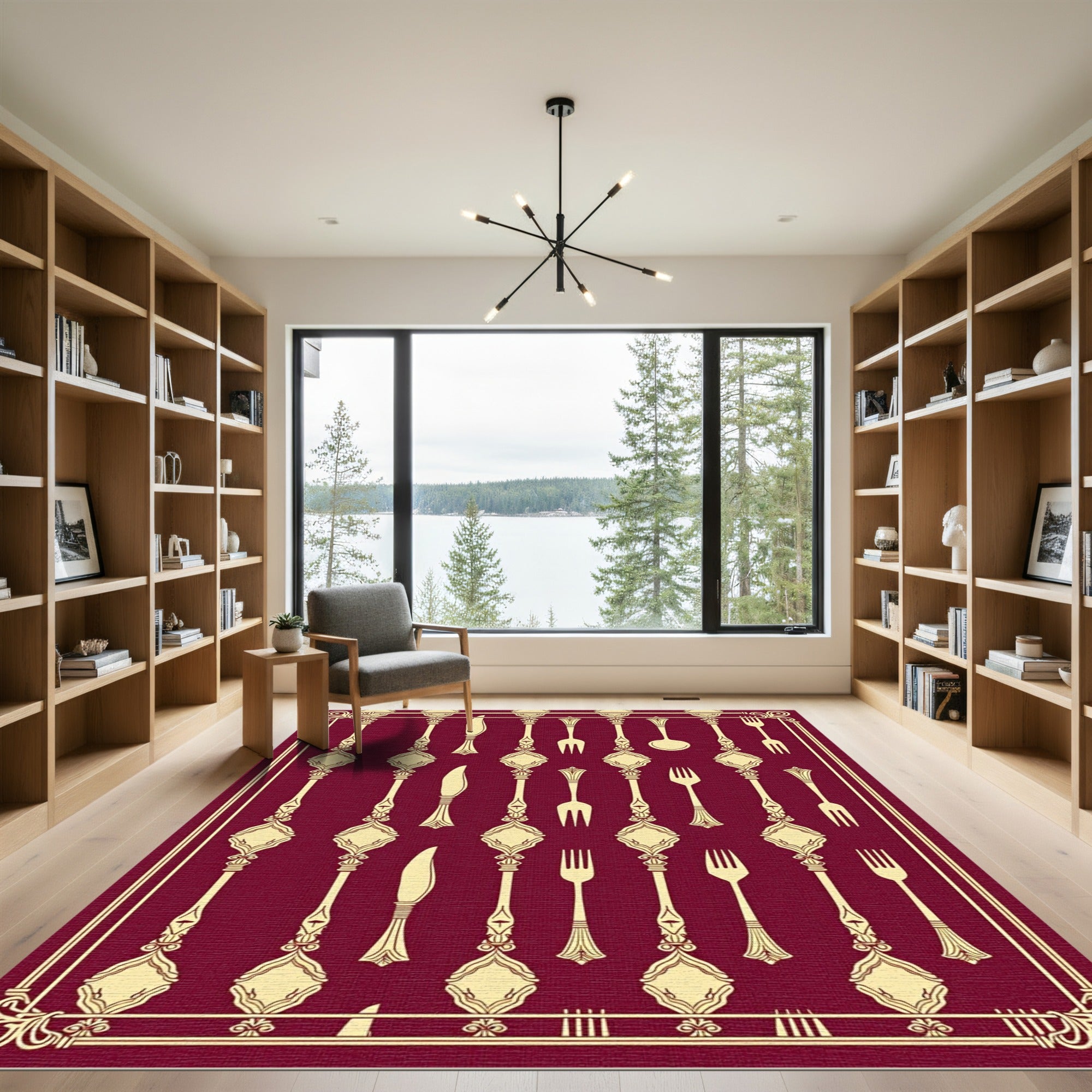 Crimson Gold Ornate Cutlery Repeat Rug