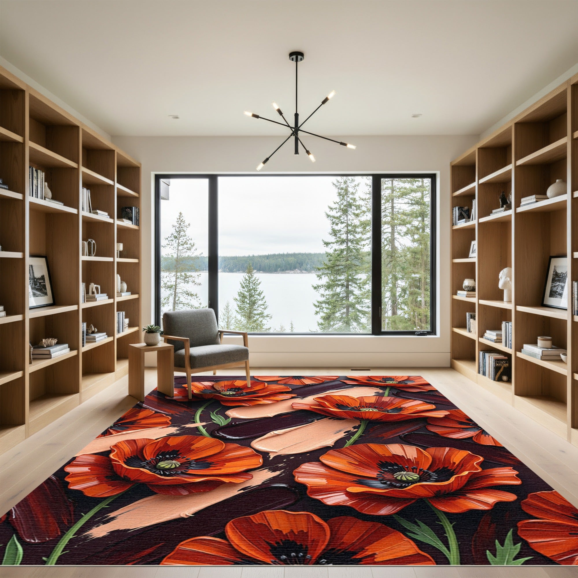 Vibrant Orange Poppy Floral Brushstroke Rug