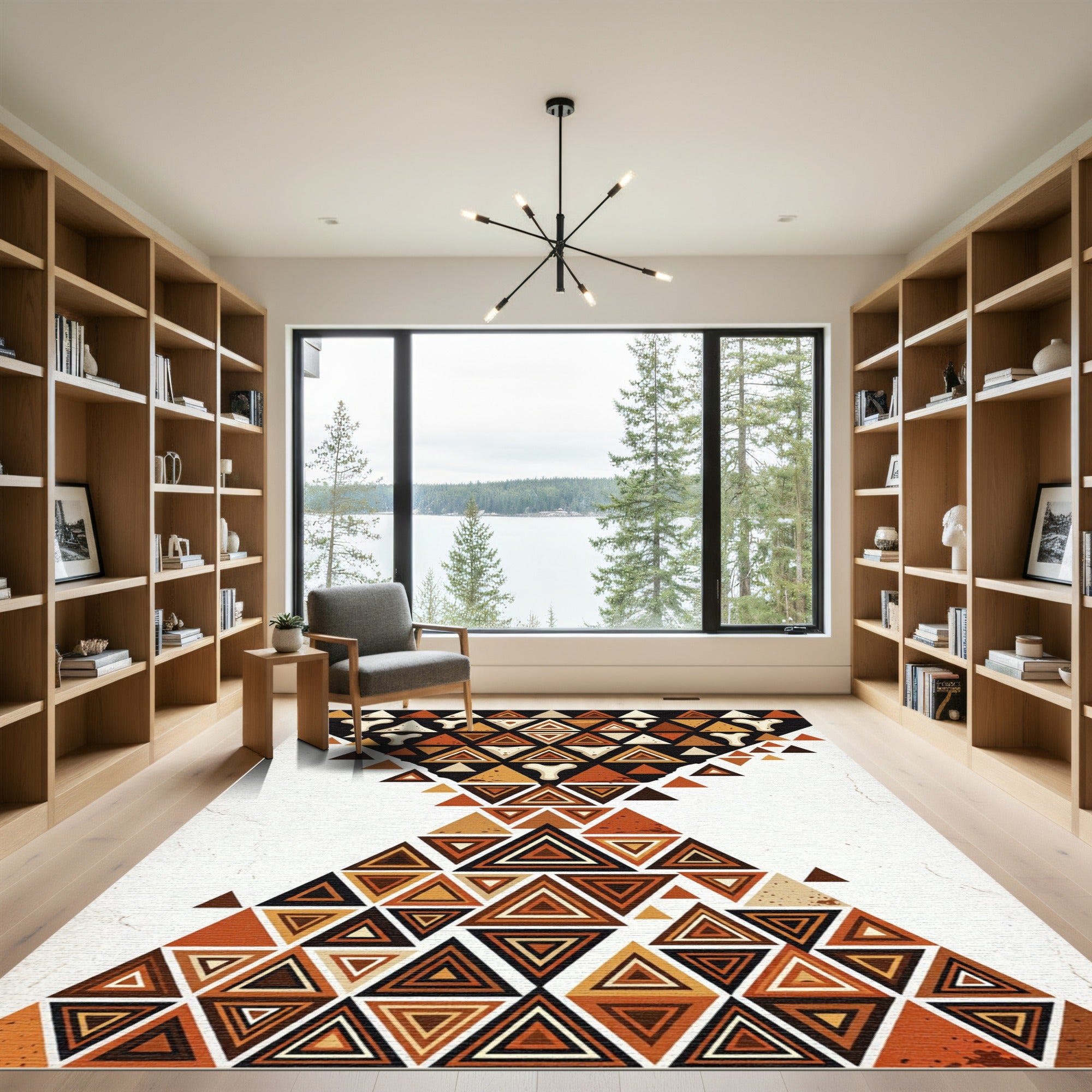 Earthy Geometric Triangle Bone Abstract Art Rug