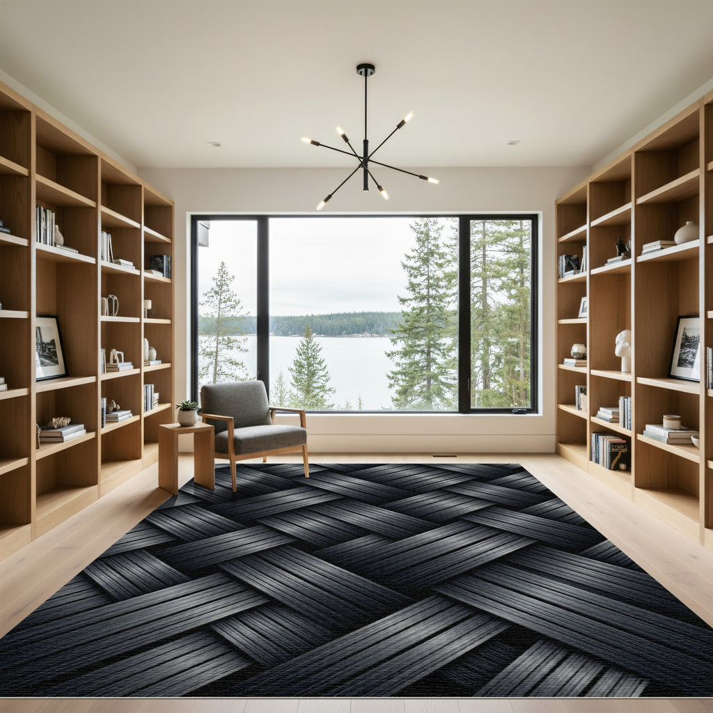 Charcoal Woven Basketweave Texture Rug