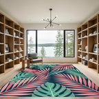 Pink Peony Tropical Leaf Jungle Rug
