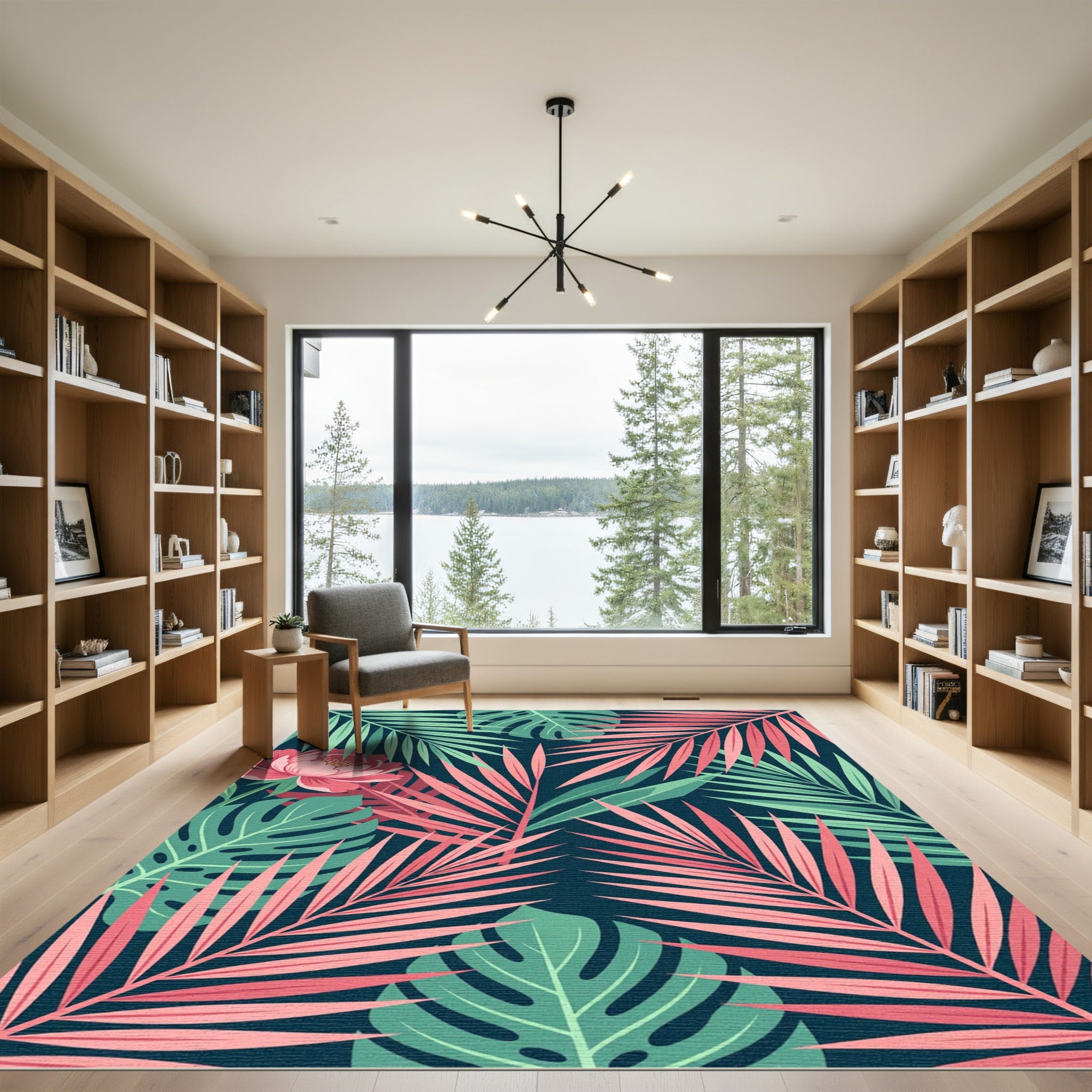 Pink Peony Tropical Leaf Jungle Rug
