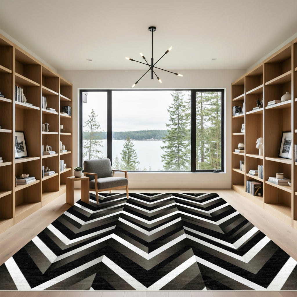 Monochrome Chevron Geometric Stripe Rug
