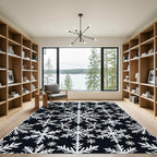 White Snowflake Black Background Repeating Pattern Rug