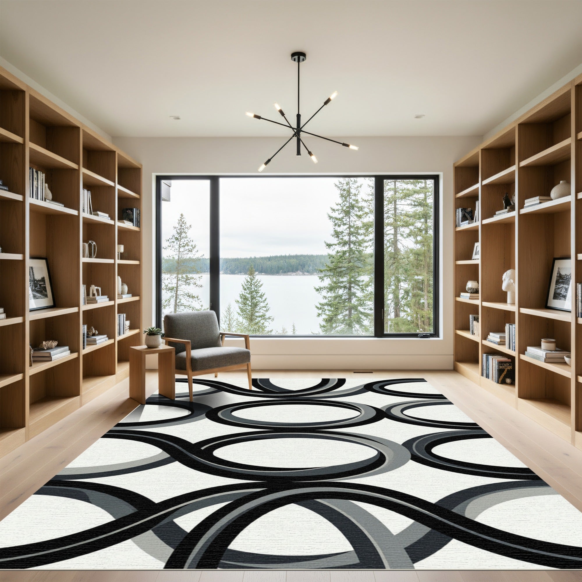 Black White Gray Interlocking Oval Rug