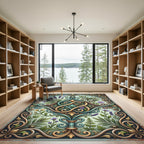 Elegant Olive Botanical Scrollwork Rug